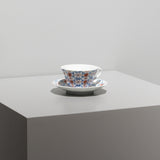 十二角珈琲碗皿 更紗文 赤