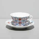 十二角珈琲碗皿 更紗文 赤