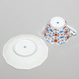 十二角珈琲碗皿 更紗文 赤