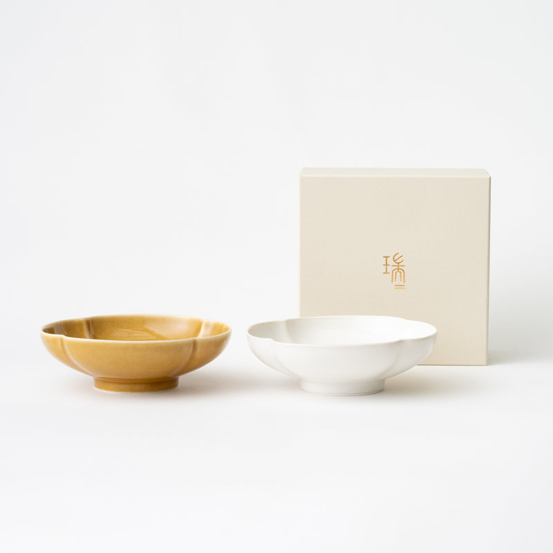 <tc>Mizu-mizu Mokko Bowl Pair (Mustard & White)</tc>