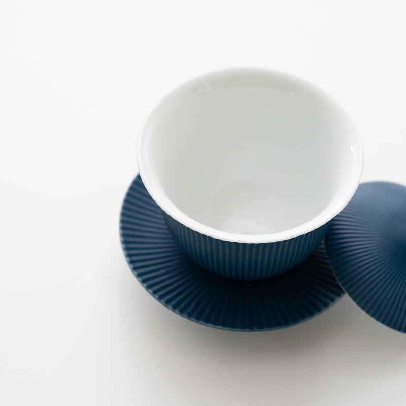 <transcy>Tea Cup with Lid & Saucer / Shinogi (Matte Blue)</transcy>