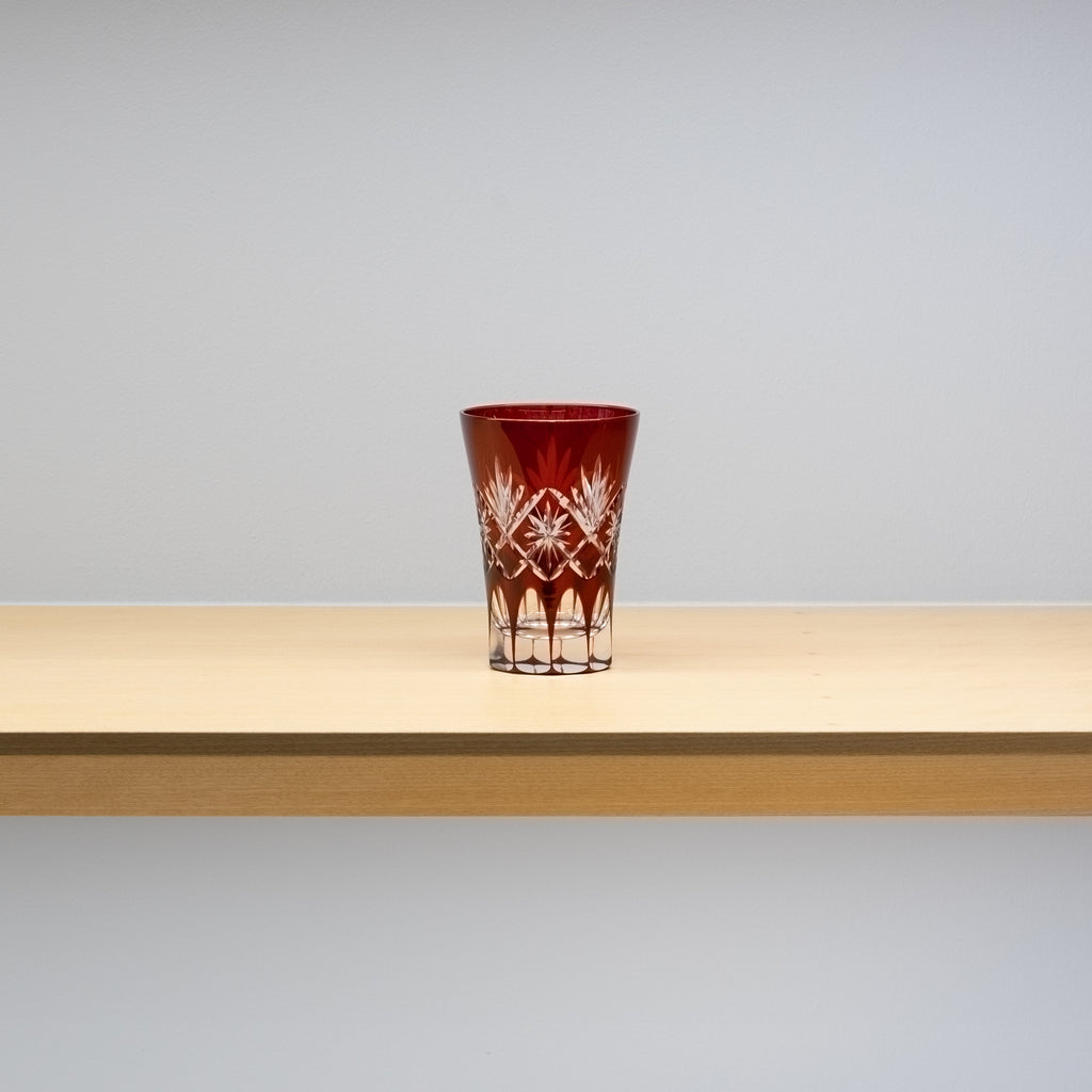 アクリルアート「赤い江戸切子と桔梗、撫子」１点物、手描き、真筆。 アクリルアート「赤い江戸切子と桔梗、撫子」1点物、手描き、真筆。