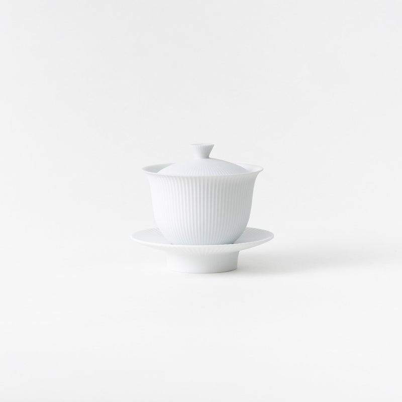 <transcy>Tea Cup with Lid & Saucer / Shinogi (White Blast)</transcy>